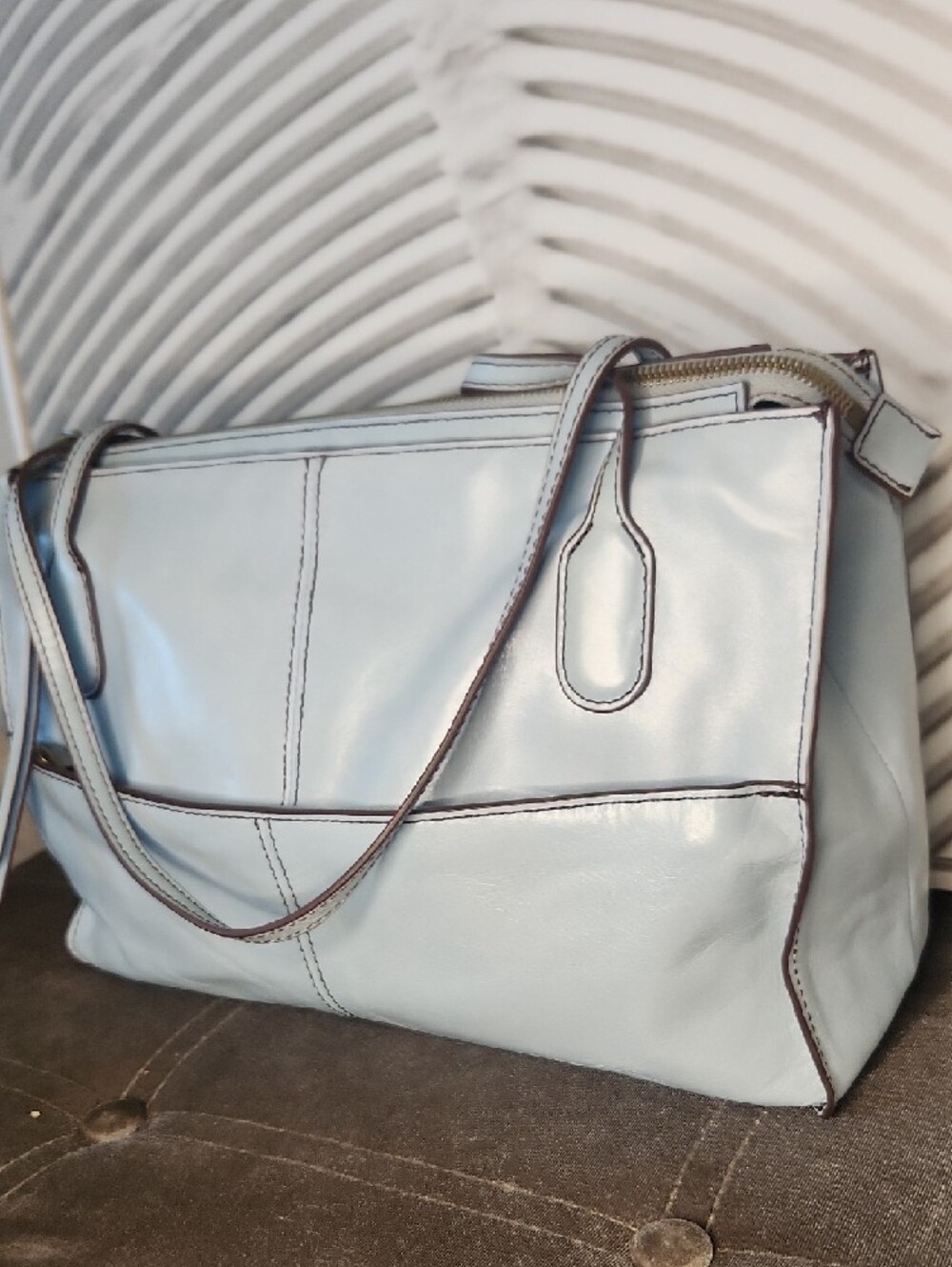 Hobo Friar Light Blue Leather Tote Handbag - Picture 3 of 16